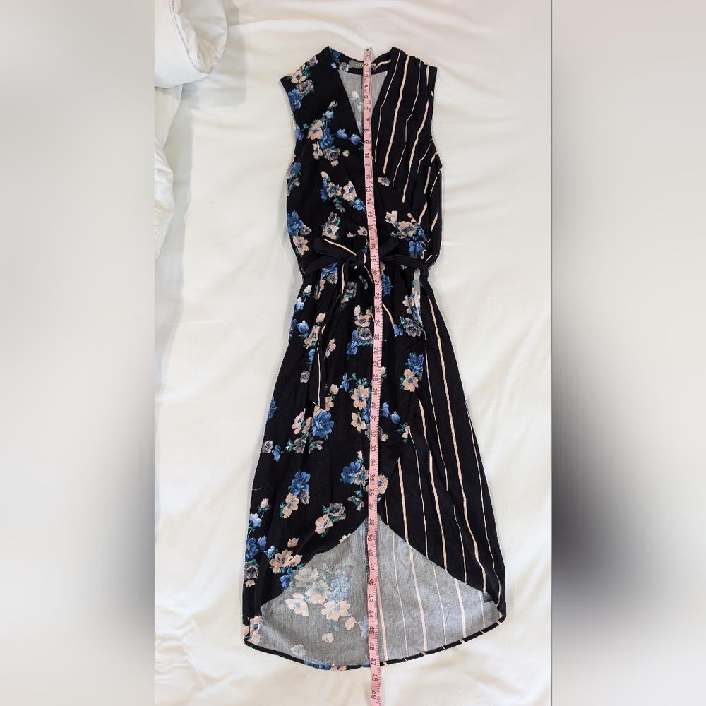 Oasis Mixed Floral & Stripe Wrap Midi Tie Waist Dress, Size 6 - Picture 3 of 8